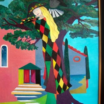 제목이 "l'ange gardien"인 미술작품 Patricia De Boysson로, 원작, 기름 나무 들것 프레임에 장착됨