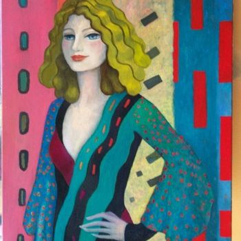 Painting titled "Femme" by Patricia De Boysson, Original Artwork, Oil Mounted on Wood Stretcher frame