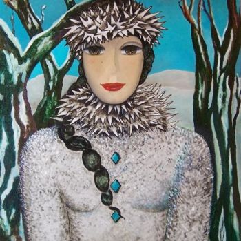 Painting titled "L'hiver" by Patricia De Boysson, Original Artwork, Oil Mounted on Wood Stretcher frame