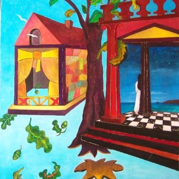 제목이 "La maison"인 미술작품 Patricia De Boysson로, 원작, 기름 나무 들것 프레임에 장착됨