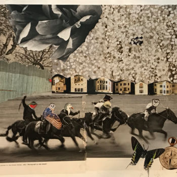 Collages intitolato "Bird Children Playi…" da Debra Rogers, Opera d'arte originale, Collages Montato su Altro pannello rigido