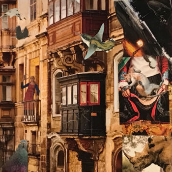 Collages titulada "Balcony Goddess Hol…" por Debra Rogers, Obra de arte original, Collages