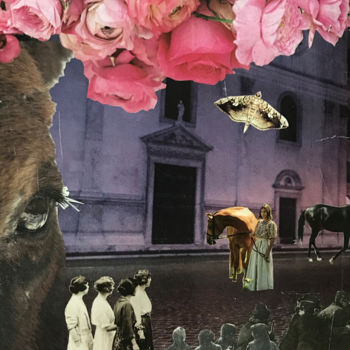 Collages intitolato "Horses in the Piazz…" da Debra Rogers, Opera d'arte originale, Collages