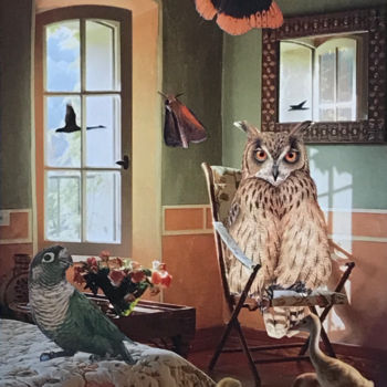 Colagens intitulada "Owl's Bedroom" por Debra Rogers, Obras de arte originais, Colagens