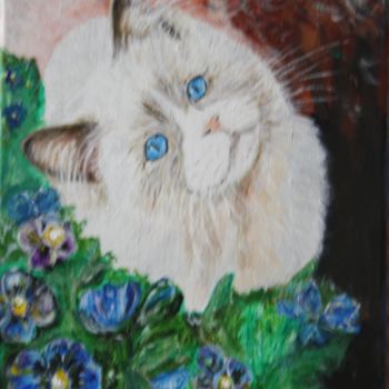 Malerei mit dem Titel "Angora - kitten  op…" von Edmond Dechamps, Original-Kunstwerk