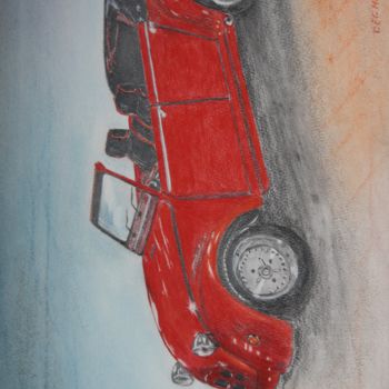 Tekening getiteld "2 CV decapotable" door Edmond Dechamps, Origineel Kunstwerk, Potlood