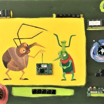 Pittura intitolato "Computervirussen in…" da Carlos, Opera d'arte originale, Olio