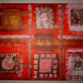 Schilderij getiteld "patchwork rouge" door Catherine Lannes, Origineel Kunstwerk