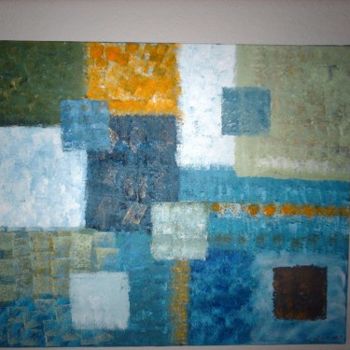 Painting titled "patchwork bleu" by Catherine Lannes, Original Artwork