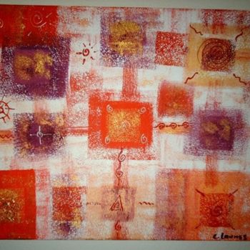Painting titled "patchwork rouge" by Catherine Lannes, Original Artwork