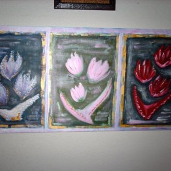 Painting titled "triptyque tulipes" by Catherine Lannes, Original Artwork