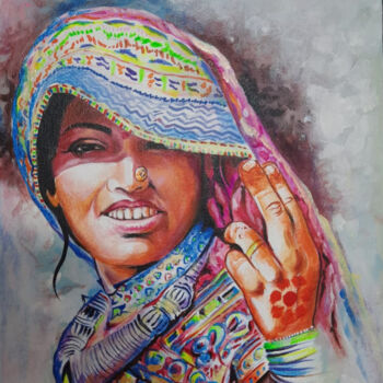 Картина под названием "indian woman painti…" - Decora Art Manish Vaishnav, Подлинное произведение искусства, Акрил