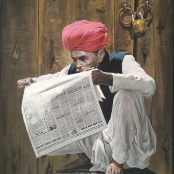 Schilderij getiteld "Indian Turban Old M…" door Decora Art Manish Vaishnav, Origineel Kunstwerk, Acryl