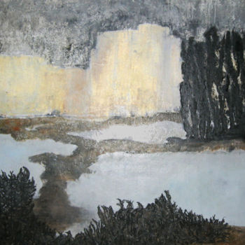 Painting titled "Falaise et marais" by Valérie Décoret, Original Artwork