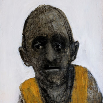 Pintura intitulada "portrait pull jaune…" por Valérie Décoret, Obras de arte originais, Acrílico Montado em Armação em madei…