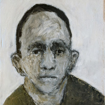 「portrait pull jaune…」というタイトルの絵画 Valérie Décoretによって, オリジナルのアートワーク, アクリル ウッドストレッチャーフレームにマウント