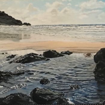 Painting titled "Plage du Cotentin" by Aline Morancho, Original Artwork, Oil