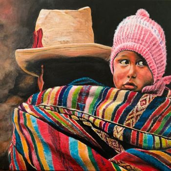 Painting titled "Enfant du Pérou" by Aline Morancho, Original Artwork, Acrylic