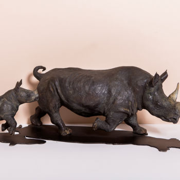 Sculpture intitulée "Rhinocéros noir en…" par Christian Duvette Sculpteur Animalier, Œuvre d'art originale, Bronze