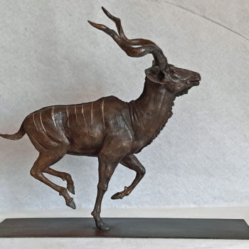 Sculpture intitulée "Grand koudou galopa…" par Christian Duvette Sculpteur Animalier, Œuvre d'art originale, Bronze