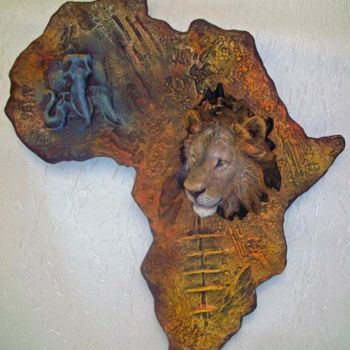 Scultura intitolato "Le lion d'Afrique" da Christian Duvette Sculpteur Animalier, Opera d'arte originale, Pietra