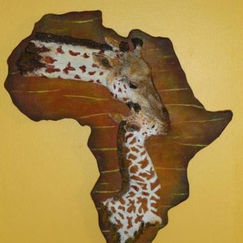 Sculpture intitulée "" Tableau les giraf…" par Christian Duvette Sculpteur Animalier, Œuvre d'art originale, Techniques mixt…