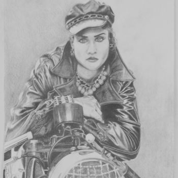 Drawing titled "la bikeuse" by André Tognotti, Original Artwork, Pencil