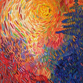 Malerei mit dem Titel "Fête du soleil" von Luwungu, Original-Kunstwerk, Acryl Auf Keilrahmen aus Holz montiert