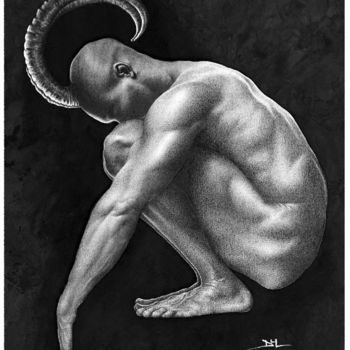 Рисунок под названием "Capricorne" - D.H.Louis, Подлинное произведение искусства, Древесный уголь