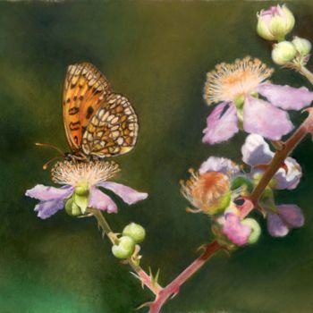 Рисунок под названием "papillon-et-fleurs.…" - D.H.Louis, Подлинное произведение искусства, Мел