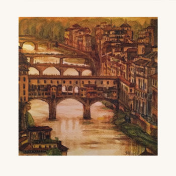 「Il Ponte Vecchio」というタイトルの絵画 D.H.Louisによって, オリジナルのアートワーク, 水彩画