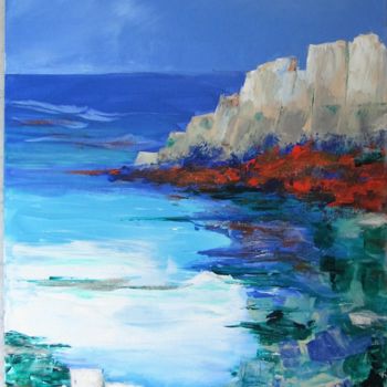 Peinture intitulée "au pied des falaises" par Denise Lecocq, Œuvre d'art originale, Acrylique