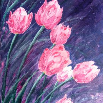 Peinture intitulée "vent sur les tulipes" par Denise Lecocq, Œuvre d'art originale, Acrylique