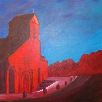 Pintura intitulada "l-eglise-de-villenn…" por Denise Lecocq, Obras de arte originais, Acrílico