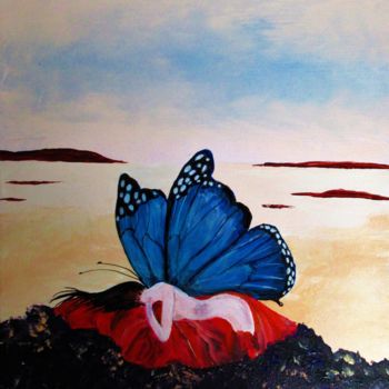 Peinture intitulée "papillon-endormi.jpg" par Denise Lecocq, Œuvre d'art originale, Acrylique