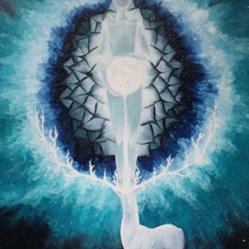 Картина под названием "La lune" - Shanti, Подлинное произведение искусства, Масло Установлен на Деревянная рама для носилок