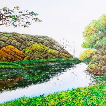 Malerei mit dem Titel "A hill-forest" von Sudarshan Goswami Sonu, Original-Kunstwerk, Acryl