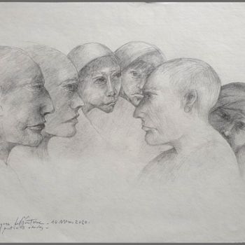 Dessin intitulée ""Portraits études"…" par Jacques Deffontaine, Œuvre d'art originale, Crayon