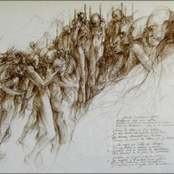 Disegno intitolato "Le sacrifice des pe…" da Jacques Deffontaine, Opera d'arte originale, Inchiostro