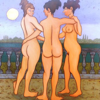 Painting titled "les-trois-graces-1.…" by Michel Provost, Original Artwork, Oil