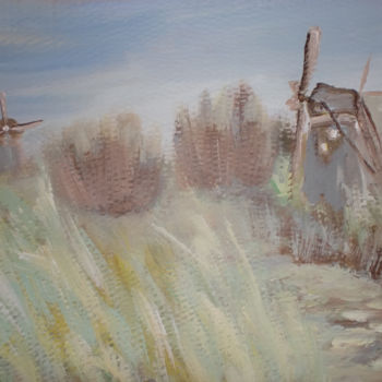 Painting titled "Molens Kinderdijk N…" by Thea De Gier, Original Artwork