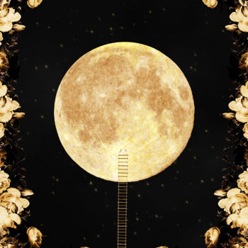 Digitale Kunst mit dem Titel "Golden Moon" von Dégun, Original-Kunstwerk, Fotomontage