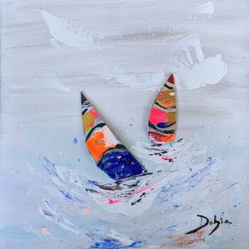 Peinture intitulée "voiliers en zinc" par Déhia Rabia, Œuvre d'art originale, Acrylique