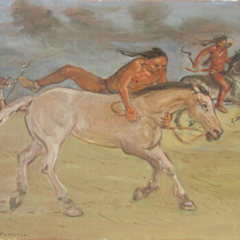 Картина под названием "Horseman" - Dejan Djurovic, Подлинное произведение искусства, Масло Установлен на Деревянная рама для…