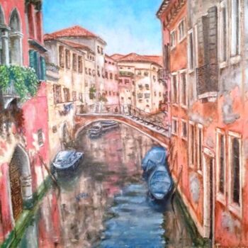 Painting titled "Venice" by Dejan Gulicoski, Original Artwork, Oil Mounted on Wood Stretcher frame