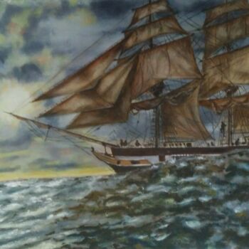 Painting titled "sail" by Dejan Gulicoski, Original Artwork, Oil Mounted on Wood Stretcher frame