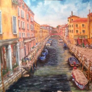 Painting titled "Venice 4" by Dejan Gulicoski, Original Artwork, Oil Mounted on Wood Stretcher frame