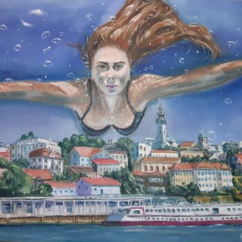 Painting titled "Belgrade 2022." by Dejan Gulicoski, Original Artwork, Oil Mounted on Wood Stretcher frame