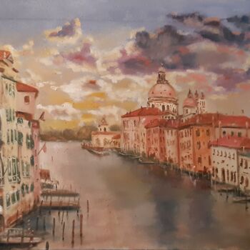 Painting titled "Venice 7" by Dejan Gulicoski, Original Artwork, Oil Mounted on Wood Stretcher frame