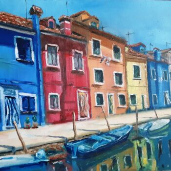 Painting titled "Burano,Venice 2" by Dejan Gulicoski, Original Artwork, Oil Mounted on Wood Stretcher frame